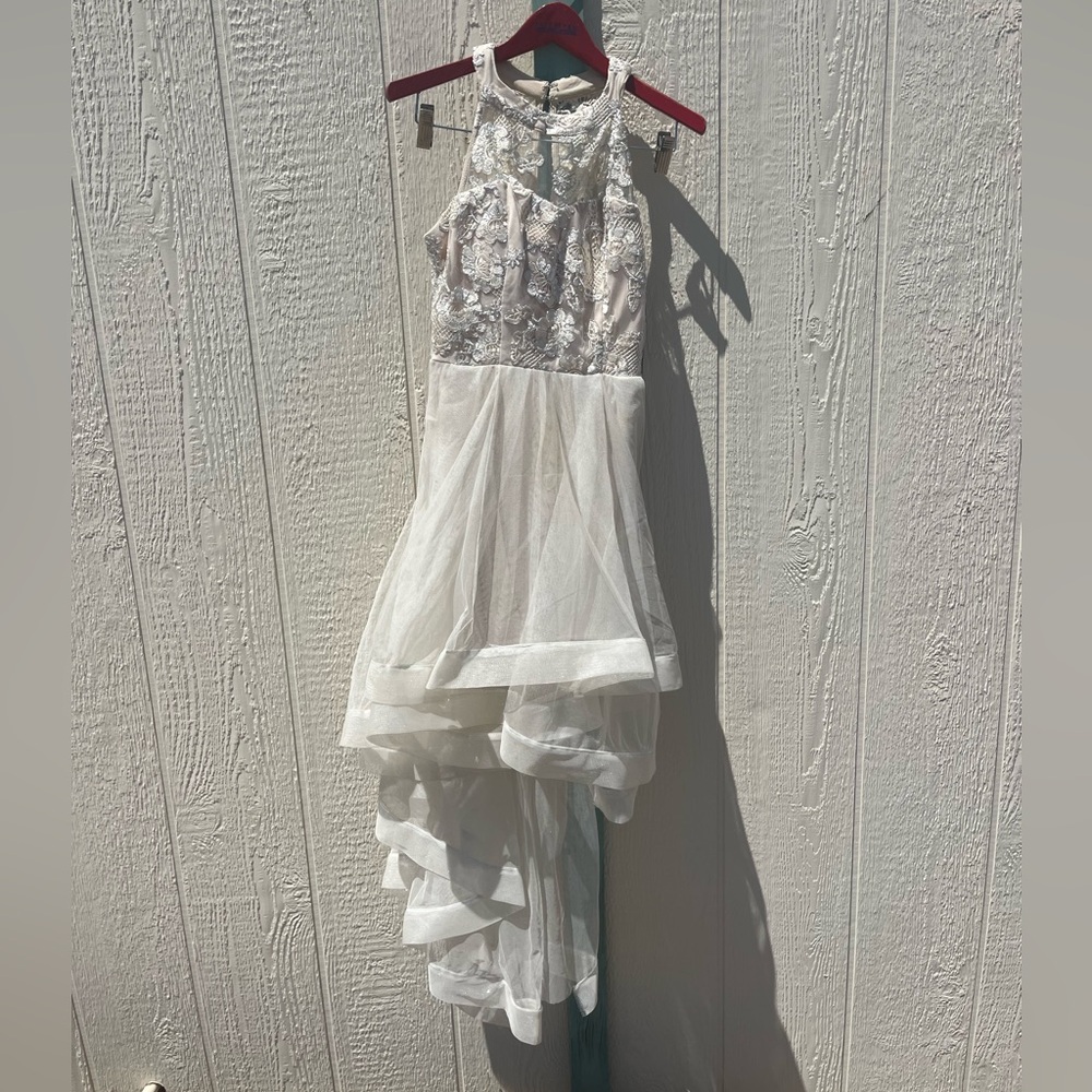 Say Yes To The Prom Dark Ivory High-Low Dress Size 3 Embellished Lace Halter